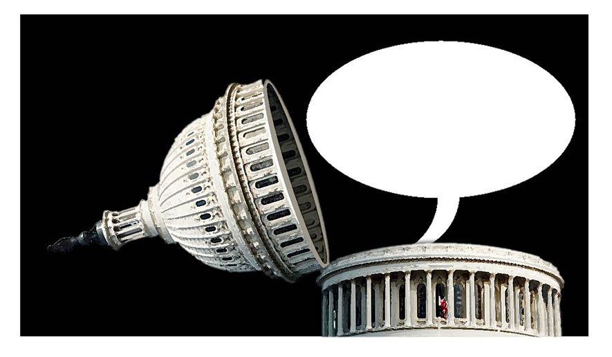 Illustration on empty bromides from government by Alexander Hunter/The Washington Times