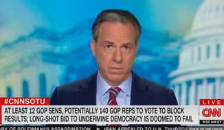 CNN&#x27;s Jake Tapper discusses GOP senators who want an emergency audit of the 2020 presidential election, Jan. 3, 2021. (Image: CNN, &quot;State of the Union&quot; video screenshot)