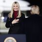 In this file photo, Ivanka Trump comes onto stage as President Donald Trump speaks at a campaign rally in support of Senate candidates Sen. Kelly Loeffler, R-Ga., and David Perdue in Dalton, Ga., Monday, Jan. 4, 2021. (AP Photo/Brynn Anderson)  **FILE**