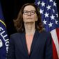 FILE - This May 21, 2018 file photo shows incoming Central Intelligence Agency director Gina Haspel at the agency&#39;s headquarters in Langley, Va. The CIA is looking for spies from all backgrounds and walks of life. Striving to further diversify its ranks, the nation&#39;s premier intelligence agency launched a new website Monday to find top-tier candidates who will bring a broader range of life experiences.  (AP Photo/Evan Vucci)