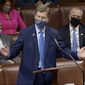 In this image from video, Rep. Greg Stanton, D-Ariz., speaks as the House reconvenes to debate the objection to confirm the Electoral College vote from Arizona, after protesters stormed into the U.S. Capitol on Wednesday, Jan. 6, 2021. (House Television via AP)