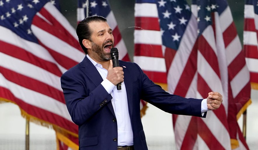 Donald Trump Jr. speaks Wednesday, Jan. 6, 2021, in Washington, at a rally in support of President Donald Trump called the "Save America Rally." (AP Photo/Jacquelyn Martin)
