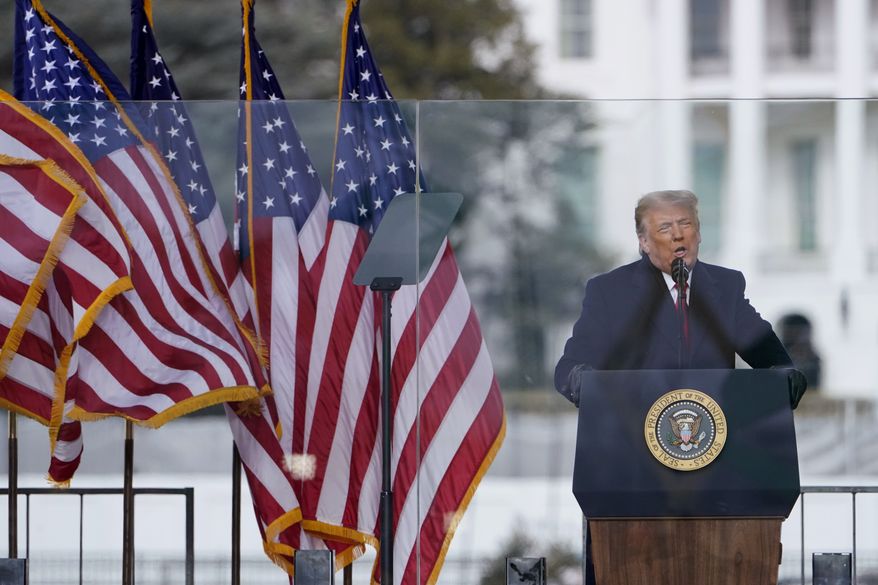 With the White House in the background, President Donald Trump speaks at a rally Wednesday, Jan. 6, 2021, in Washington. (AP Photo/Jacquelyn Martin) **FILE**