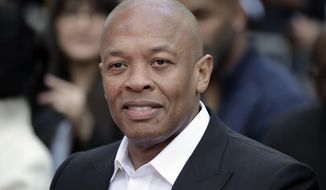 FILE - Dr. Dre attends a hand and footprint ceremony honoring Quincy Jones on Nov. 27, 2018, in Los Angeles. In a social media post late Tuesday, Jan. 5, 2021, Dr. Dre said he will be “back home soon” after the music mogul received medical treatment at a Los Angeles hospital for a reported brain aneurysm. (Photo by Richard Shotwell/Invision/AP, File)