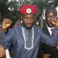 FILE - In this Thursday May 2, 2019 file photo, Ugandan pop star and opposition figure Bobi Wine, whose real name is Kyagulanyi Ssentamu, greets his followers as he arrives home after being released from prison, im Kampala. Deadly violence and repressive measures have alarmed observers as Uganda prepares to vote on Jan. 14, 2021, with longtime President Yoweri Museveni challenged by young singer and lawmaker Bobi Wine, who has captured the imagination of many across Africa in a generational clash (AP Photo/Ronald Kabuubi, file)