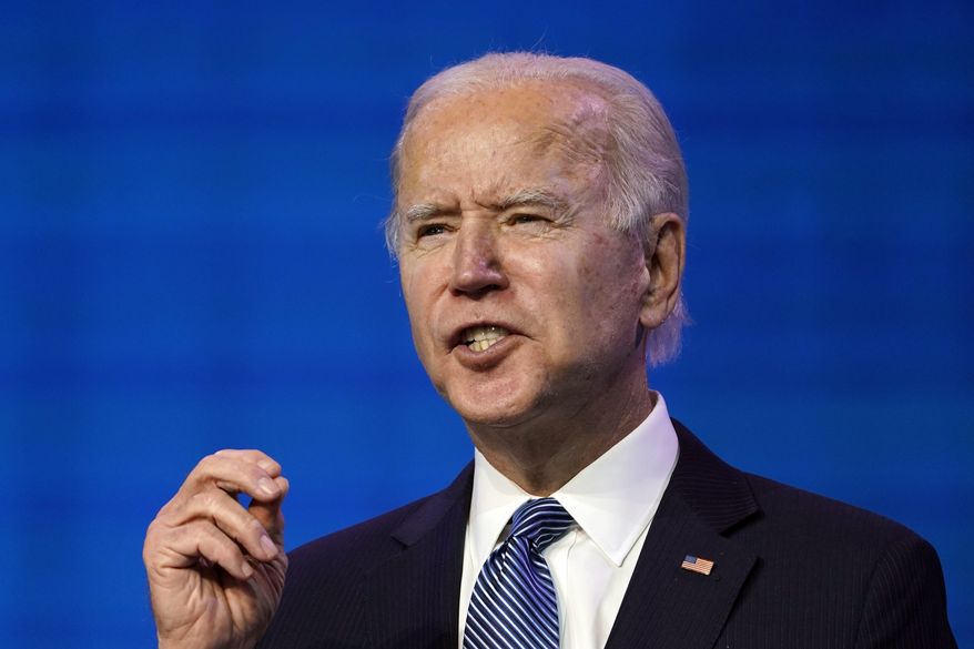 President-elect Joe Biden speaks during an event at The Queen theater in Wilmington, Del., Thursday, Jan. 7, 2021, to announce key nominees for the Justice Department. (AP Photo/Susan Walsh)