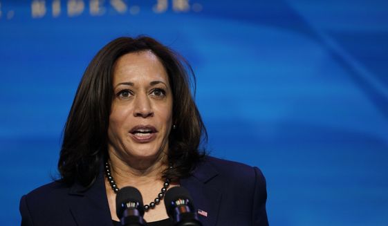 Vice President-elect Kamala Harris speaks during an event at The Queen theater in Wilmington, Del., Friday, Jan. 8, 2021, to announce key administration posts. (AP Photo/Susan Walsh)