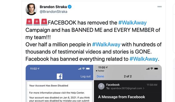 &quot;Walk Away&quot; founder Brandon Straka has been banned by Facebook along with 500,000-strong group. (Image: Twitter, Brandon Straka) 