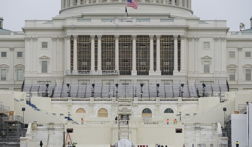 Preparations take place for President-elect Joe Biden&#39;s inauguration on the West Front of the U.S. Capitol in Washington, Friday, Jan. 8, 2021, after supporters of President Donald Trump stormed the building. Trump has never been one to acknowledge he&#39;s lost. By his own words, he hates losing. The storming of the Capitol by his partisans this week was the culmination of months of denials that he was beaten in the election — and his lifetime aversion to acknowledging defeat. (AP Photo/Patrick Semansky)
