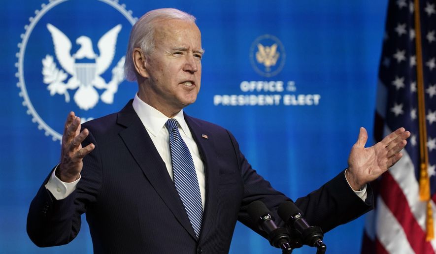 President-elect Joe Biden speaks during an event at The Queen theater in Wilmington, Del., Thursday, Jan. 7, 2021, to announce key nominees for the Justice Department. (AP Photo/Susan Walsh)
