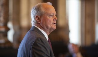 Gene Suellentrop, R-Wichita, was elected majority leader to the senate Monday, Dec. 7, 2020, at the Statehouse in Topeka, Kan. (Evert Nelson/The Topeka Capital-Journal via AP)