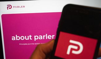 The logo of the social media platform Parler is displayed in Berlin, Jan. 10, 2021. (Christophe Gateau/dpa via AP)