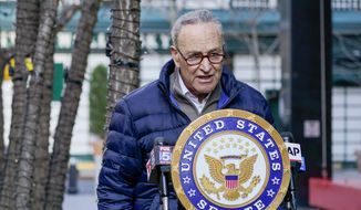 Senate Minority Leader Chuck Schumer, D-N.Y., speaks to reporters during a news conference, Tuesday, Jan. 12, 2021, in New York. (AP Photo/Mary Altaffer) **FILE**
