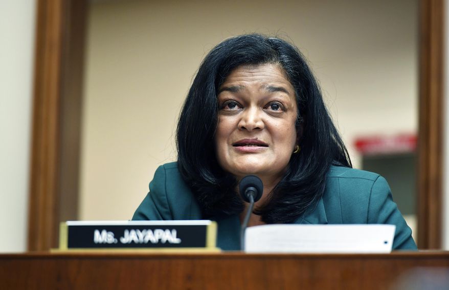 In this July 29, 2020 file photo, Rep. Pramila Jayapal, D-Wash., speaks during a House Judiciary subcommittee on antitrust on Capitol Hill in Washington. (Mandel Ngan/Pool via AP, File)