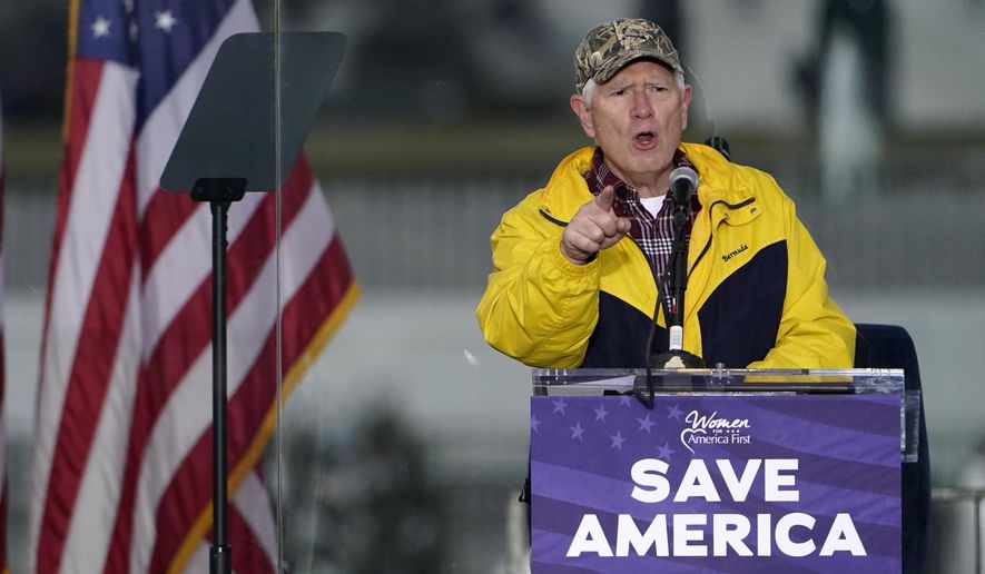Rep. Mo Brooks, R-Ark., speaks Wednesday, Jan. 6, 2021, in Washington, at a rally in support of President Donald Trump called the &amp;quot;Save America Rally.&amp;quot; (AP Photo/Jacquelyn Martin)