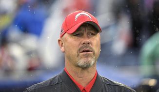 FILE - AFC defensive coordinator Gus Bradley, of the Los Angeles Chargers, watches during the first half of the NFL Pro Bowl football game against the NFC, in Orlando, Fla., in this Sunday, Jan. 27, 2019, file photo. The Las Vegas Raiders have hired Gus Bradley as their new defensive coordinator with the task of turning around one of the league&#39;s worst units. Coach Jon Gruden decided to bring on the experienced Bradley on Tuesday, Jan. 12, 2021, to fill that role Paul Guenther had for the first two-plus seasons on his staff before being fired in December. (AP Photo/Phelan M. Ebenhack, File)