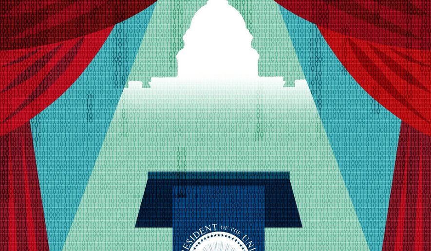 Illustration on the prospect of a virtual inauguration by Linas Garsys/The Washington times