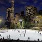 In this Nov. 3, 2016 file photo, skaters take to the ice at Wollman Rink in New York&#x27;s Central Park. New York City will terminate business contracts with President Donald Trump after last week&#x27;s insurrection at the U.S. Capitol, Mayor Bill de Blasio announced Wednesday, Jan. 13, 2021. The Trump Organization is under city contract to operate the two ice rinks and a carousel in Central Park as well as a golf course in the Bronx. (AP Photo/Mark Lennihan, File)