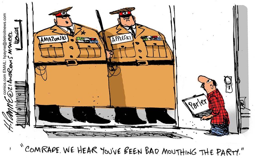 Comrade. We hear you've been bad mouthing the party. (Illustration by Henry Payne for Detroit News)