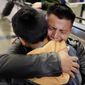 In this Wednesday, Jan. 22, 2020, photo, David Xol-Cholom, of Guatemala, hugs his son Byron at Los Angeles International Airport as they reunite after being separated during the Trump administration&#39;s wide-scale separation of immigrant families, in Los Angeles. A court-appointed committee has yet to find the parents of 628 children separated at the border early in the Trump administration. (AP Photo/Ringo H.W. Chiu) **FILE**