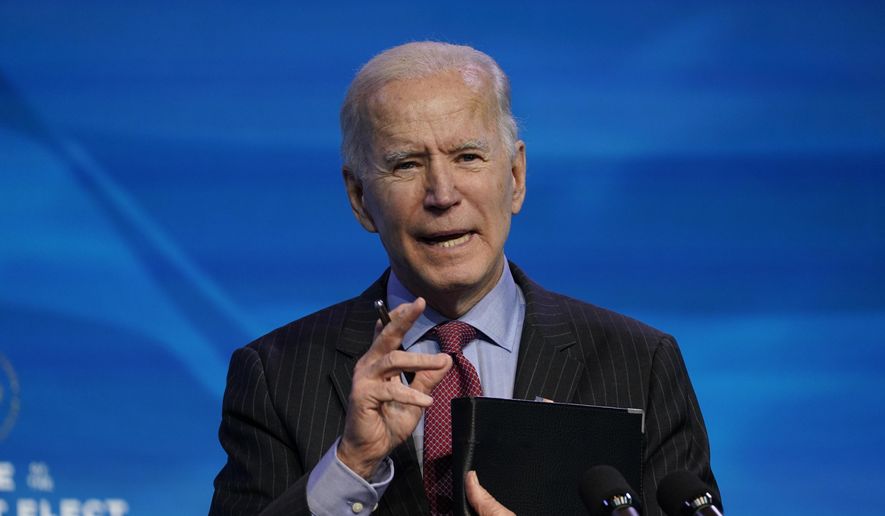 In this Jan. 8, 2021, file photo, President-elect Joe Biden speaks during an event at The Queen theater in Wilmington, Del.  (AP Photo/Susan Walsh)  **FILE**