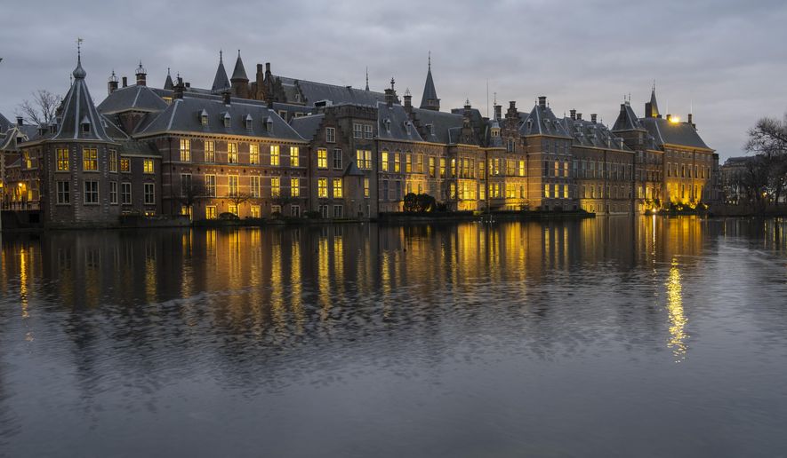 View of Binnenhof, the seat of the Dutch government in The Hague, Netherlands, Friday, Jan. 15, 2021, where the Cabinet was set to meet Friday amid strong speculation that Prime Minister Mark Rutte&#39;s government will resign to take political responsibility for a scandal involving child benefit investigations. (AP Photo/Mike Corder)