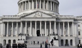 U.S. military units march in front of the Capitol, Monday, Jan. 18, 2021 in Washington, as they rehearse for President-elect Joe Biden&#39;s inauguration ceremony, which will be held at the Capitol on Wednesday. (AP Photo/J. Scott Applewhite)