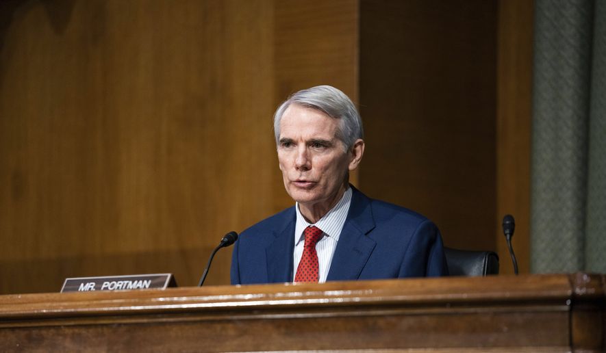 Sen. Rob Portman, R-Ohio, speaks during a confirmation hearing for Treasury Secretary-nominee Janet Yellen before the Senate Finance Committee on Capitol Hill, Tuesday, Jan. 19, 2021, in Washington. (Anna Moneymaker/The New York Times via AP, Pool) ** FILE **