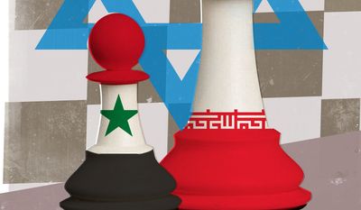 Israeli strikes on Iranian targets in Syria illustration by Linas Garsys / The Washington Times