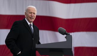 Then-President-elect Joe Biden speaks at the Major Joseph R. &amp;quot;Beau&amp;quot; Biden III National Guard/Reserve Center, Tuesday, Jan. 19, 2021, in New Castle, Del. (AP Photo/Evan Vucci)