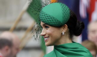 FILE - In this Monday, March 9, 2020 file photo, Britain&#39;s Meghan, the Duchess of Sussex leaves after attending the annual Commonwealth Day service at Westminster Abbey in London. A lawyer for the publisher of the Daily Mail newspaper said Wednesday Jan. 20, 2021, that the Duchess of Sussex had no reasonable expectation of privacy for a letter she sent her estranged father. The former Meghan Markle is suing publisher Associated Newspapers for invasion of privacy and copyright infringement over five February 2019 articles in the Mail on Sunday and on the MailOnline website that published portions of a handwritten letter to her father, Thomas Markle, after her marriage to Britain’s Prince Harry in 2018. (AP Photo/Kirsty Wigglesworth, File)