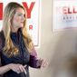 Sen. Kelly Loeffler, R-Ga., who is running for reelection, speaks to the media at Cobb County International Airport on Election Day, Tuesday, Nov. 3, 2020, in Kennesaw, Ga. (AP Photo/Branden Camp)
