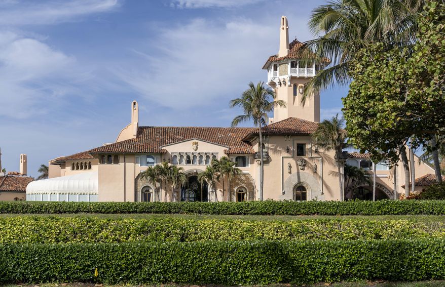 Mar-a-Lago in Palm Beach, Fla., is seen on Monday, Jan. 18, 2021. President Donald Trump is expected to return to his residence on Wednesday, Jan. 20. (Greg Lovett/The Palm Beach Post via AP)