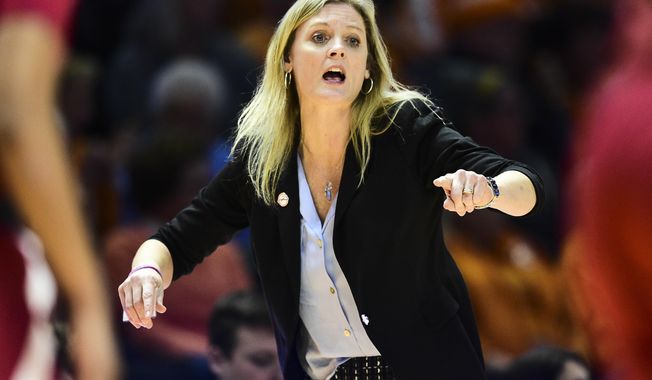 FILE - Tennessee coach Kellie Harper is shown during an NCAA college basketball game against Alabama at Thompson-Boling Arena in Knoxville, Tenn. , in this Monday, Jan. 20, 2020, file photo. No. 25 Tennessee (9-2) will host No. 3 UConn (8-0) for the first time in 15 years Thursday night, Jan. 21, 2021, in the second game of the Naismith Memorial Basketball Hall of Fame Revival Series. (Calvin Mattheis/Knoxville News Sentinel via AP, File)