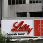 This April 26, 2017, file photo shows the Eli Lilly &amp;amp; Co. corporate headquarters in Indianapolis. (AP Photo/Darron Cummings, File)