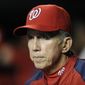 In this Aug. 7, 2013, file photo, Washington Nationals manager Davey Johnson watches from the dugout during the sixth inning of the team&#39;s baseball game against the Atlanta Braves in Washington. Johnson is in a Florida hospital with COVID-19, according to former New York Mets spokesman Jay Horwitz. Horwitz said he spoke with Johnson briefly on Friday. Johnson, 77, was a four-time All-Star second baseman and managed the Mets to their last World Series title in 1986. (AP Photo/Nick Wass, File) **FILE**
