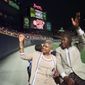 Major League Baseball&#x27;s all-time career home run record holder Hank Aaron and his wife Billye take a lap in a golf cart around Turner Field in Atlanta, Thursday, April, 8, 1999, after a ceremony to mark the 25th anniversary of his breaking Babe Ruth&#x27;s record of 714 home runs on April 8, 1974. (AP Photo/John Bazemore)