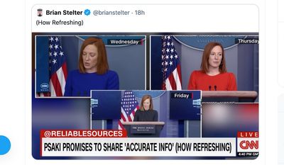 Investigative journalist Glenn Greenwald responds to a CNN chyron about White House press secretary Jen Psaki that reads &quot;Psaki promises to share &#39;accurate info&#39; (how refreshing),&quot; Jan. 25, 2021. (Image: Twitter, Glenn Greenwald)