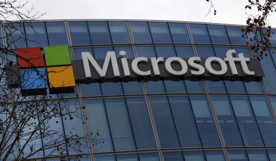 The logo of Microsoft is displayed outside the headquarters in Paris, Friday, Jan. 8, 2021. As the pandemic raged through the U.S., Microsoft&#39;s business continued chugging ahead and beat Wall Street expectations for the last three months of 2020, powered by ongoing demand for its workplace software and cloud computing services as people worked from home. The company on Tuesday, Jan. 26, 2021 reported fiscal second-quarter profit of $15.5 billion, up 33% from the same period last year. (AP Photo/Thibault Camus, file)