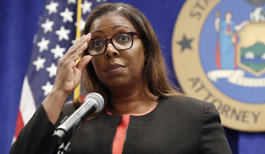 In this Aug. 6, 2020, file photo, New York State Attorney General Letitia James adjusts her glasses as she announces that the state is suing the National Rifle Association during a press conference, in New York. New York may have undercounted COVID-19 deaths of nursing home residents by as much as 50%, the state’s attorney general said in a report released Thursday, Jan. 28, 2021.  James has, for months, been examining discrepancies between the number of deaths being reported by the state’s Department of Health, and the number of deaths reported by the homes themselves. (AP Photo/Kathy Willens, File)