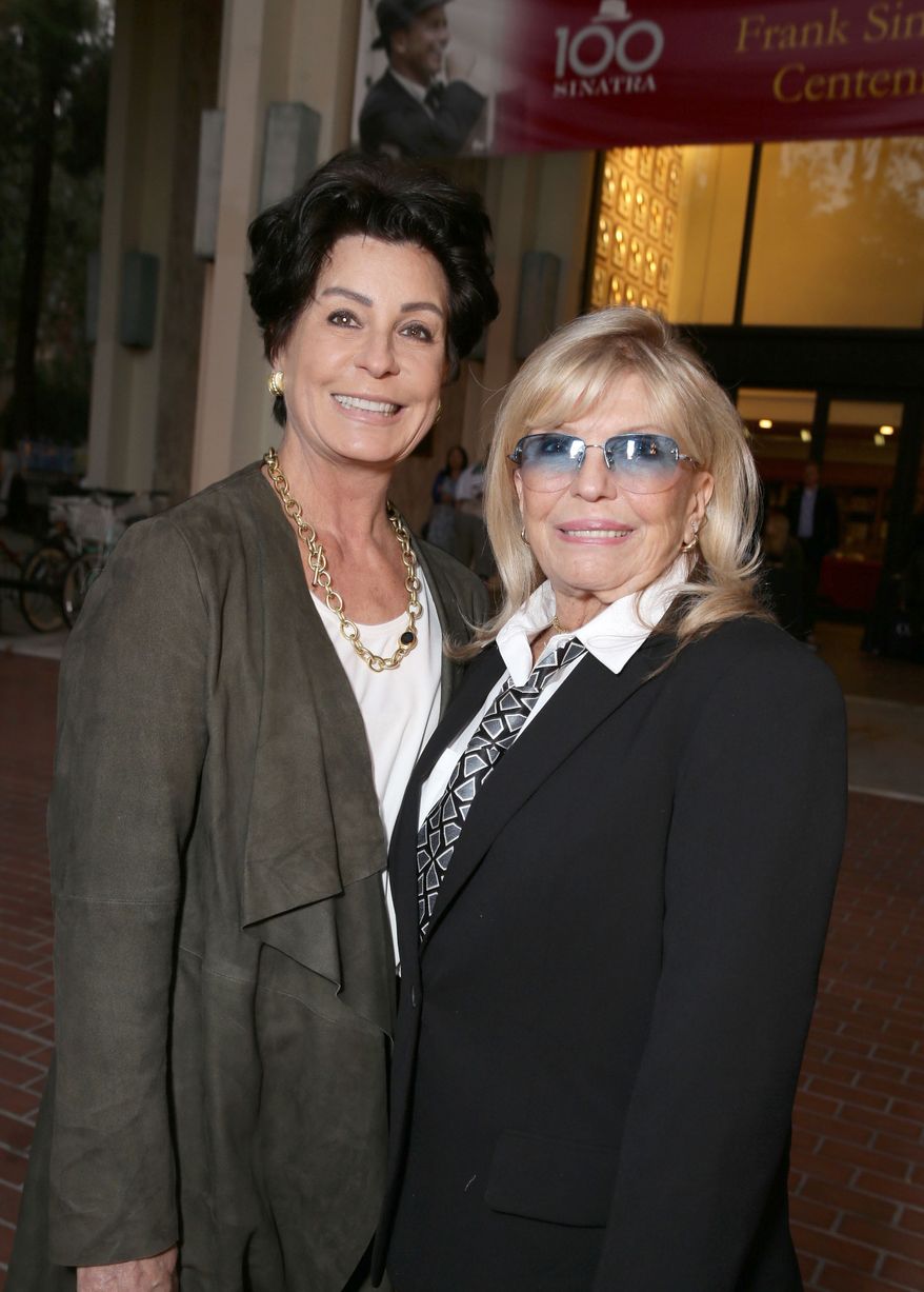 Tina Sinatra and Nancy Sinatra seen at Frank Sinatra&#x27;s Centennial celebration at USC&#x27;s School of Cinematic Arts on Sunday, November 08, 2015, in Los Angeles, CA. (Photo by Eric Charbonneau/Invision for USC&#x27;s School of Cinematic Arts/AP Images)