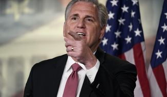 House Minority Leader Kevin McCarthy of Calif., speaks during a news conference on Capitol Hill in Washington, Thursday, Jan. 21, 2021. (AP Photo/Susan Walsh)