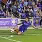 FILE - In this Saturday, March 24, 2018 file photo, Orlando Prides Sydney Leroux keeps the ball in play during a National Women&#x27;s Soccer League match at Orlando City Stadium in Orlando, Fla. Sydney Leroux simply isn&#x27;t done chasing her soccer dreams. The veteran forward signed a 3-year max deal with the Orlando Pride, the National Women&#x27;s Soccer League team she&#x27;s been with since 2018. Announced Wednesday, Feb. 3, 2021 the contract has an option for an additional year. (Justin Green/Orlando Sentinel via AP, File)