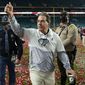 Alabama head coach Nick Saban leaves the field after their win against Ohio State in the NCAA College Football Playoff national championship game in Miami Gardens, Fla., in this Tuesday, Jan. 12, 2021, file photo. The National signing day period begins Wednesday, Feb. 3, 2021. (AP Photo/Lynne Sladky, File) **FILE**