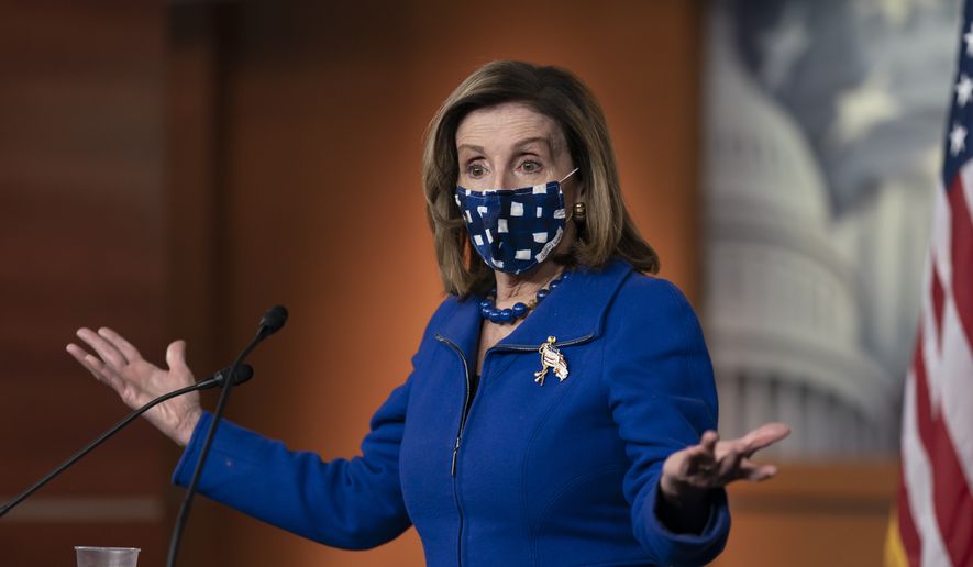 Speaker of the House Nancy Pelosi, D-Calif., meets with reporters on Capitol Hill in Washington, Thursday, Feb. 4, 2021. (AP Photo/J. Scott Applewhite)  **FILE**