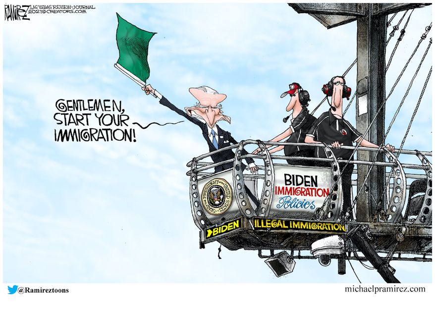 Political Cartoons - Tooning into Sleepy Joe Biden - Gentlemen, start your  immigration! - Washington Times