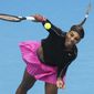 United States&#39; Serena Williams serves to Australia&#39;s Daria Gavrilova during a tuneup tournament ahead of the Australian Open tennis championships in Melbourne, Australia, Monday, Feb. 1, 2021. (AP Photo/Hamish Blair)