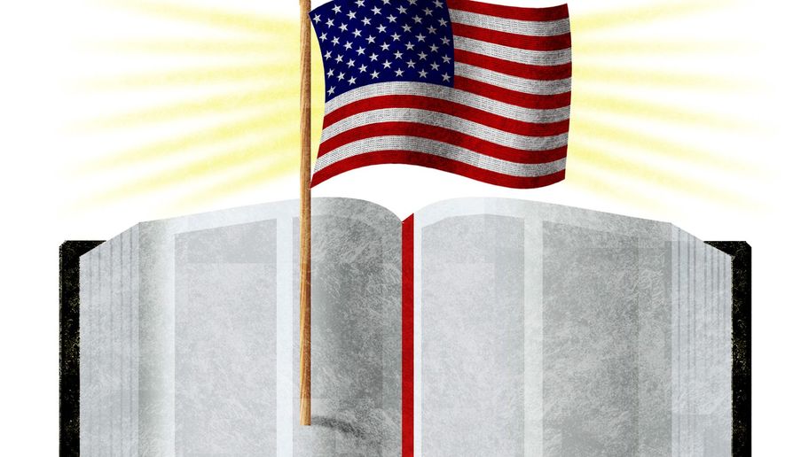 Illustration American exceptionalism and biblical belief by Alexander Hunter/The Washington Times