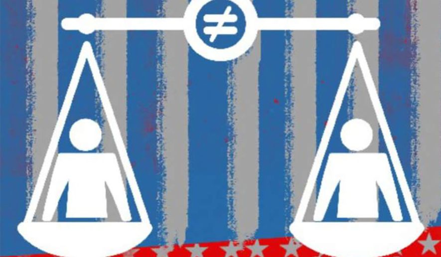 Illustration on equity politics by Linas Garsys/The Washington Times