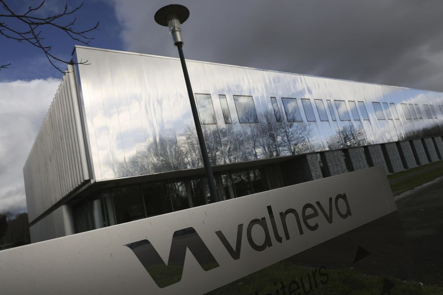 The French vaccine startup Valneva headquarters is pictured in Saint-Herblain, western France, Wednesday, Feb. 3, 2021. French pharmaceutical startup Valneva had big news in September: a government contract for 60 million doses of its coronavirus vaccine candidate. The buyer? The United Kingdom — not the European Union, as might be expected for a company on the banks of the Loire. (AP Photo/David Vincent)